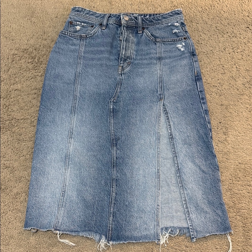 We The Free Blue Denim Midi Skirt with Slit Size 26